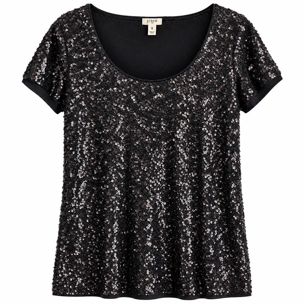 NWT J.Crew Factory Black Sequin Top Small Party McBling Indie Sleaze MSRP $65